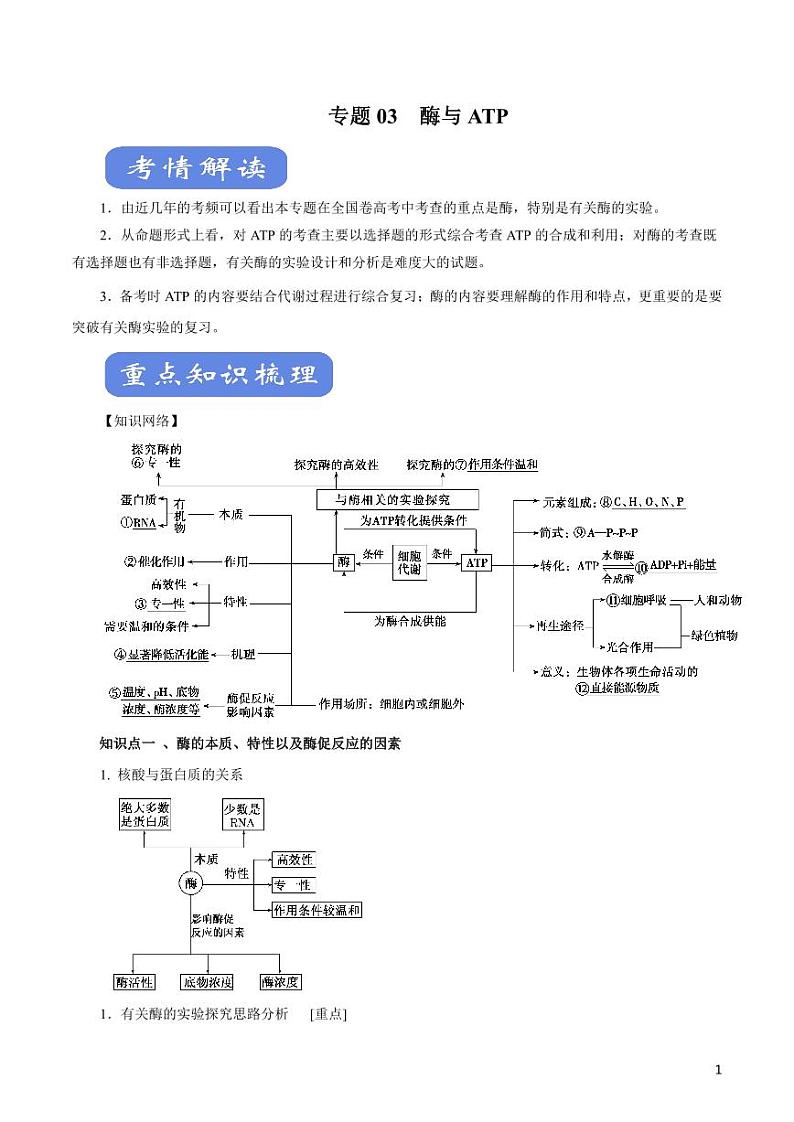 《高中知识清单》生物（专题）-专题03 酶与ATP（讲）（原卷+解析版）第1页