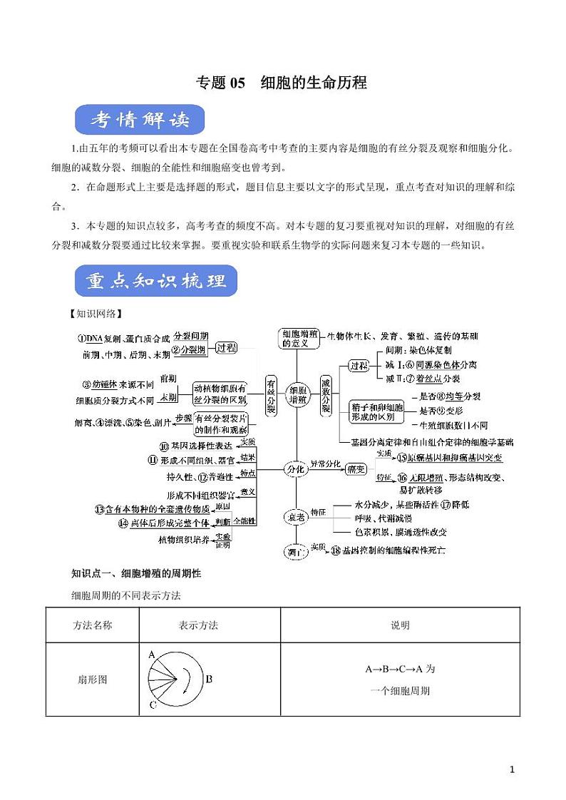 《高中知识清单》生物（专题）-专题05 细胞的生命历程（讲）（原卷+解析版）第1页