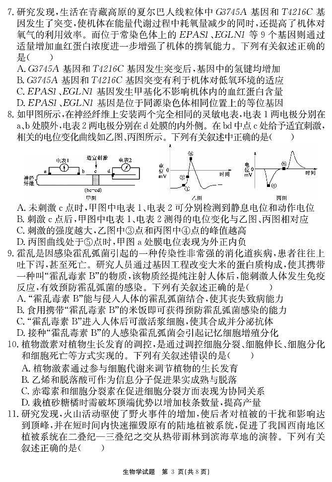 2025安徽省“耀正优”高三上学期12月名校阶段检测试题生物PDF版含解析第3页