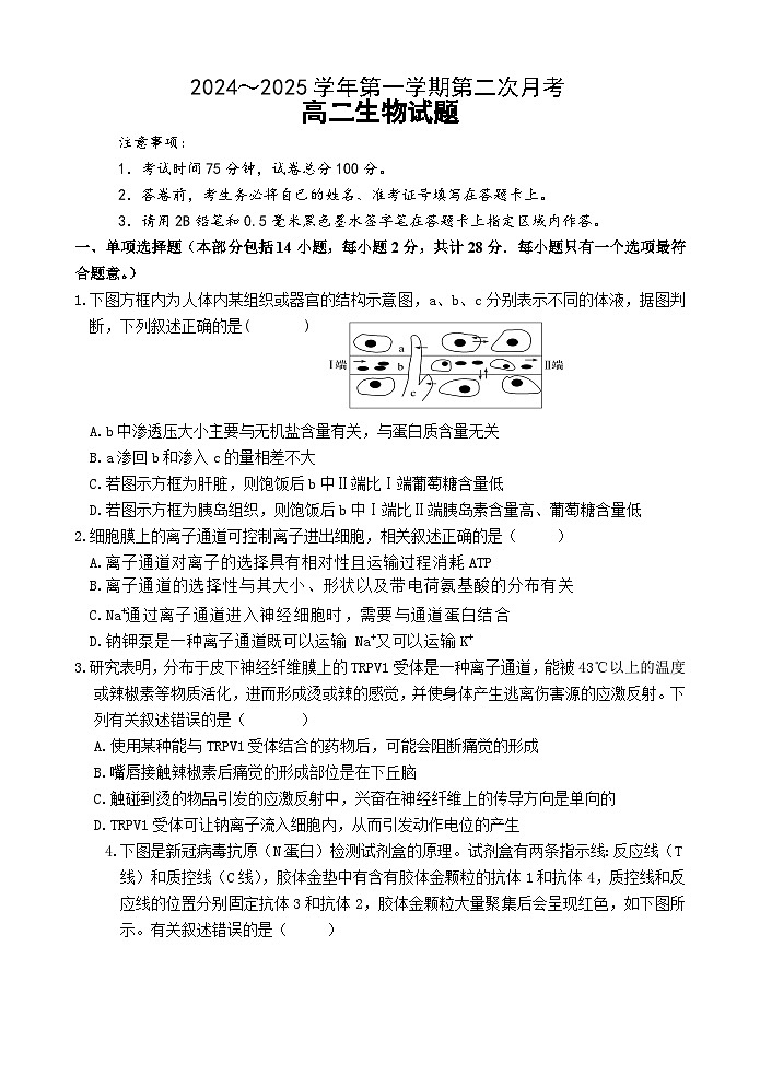 江苏省连云港市灌云县、灌南县2地2024-2025学年高二上学期12月月考生物试题（Word版附答案）第1页