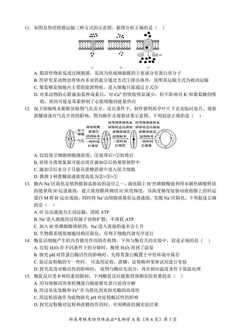 高一联考试卷A第3页