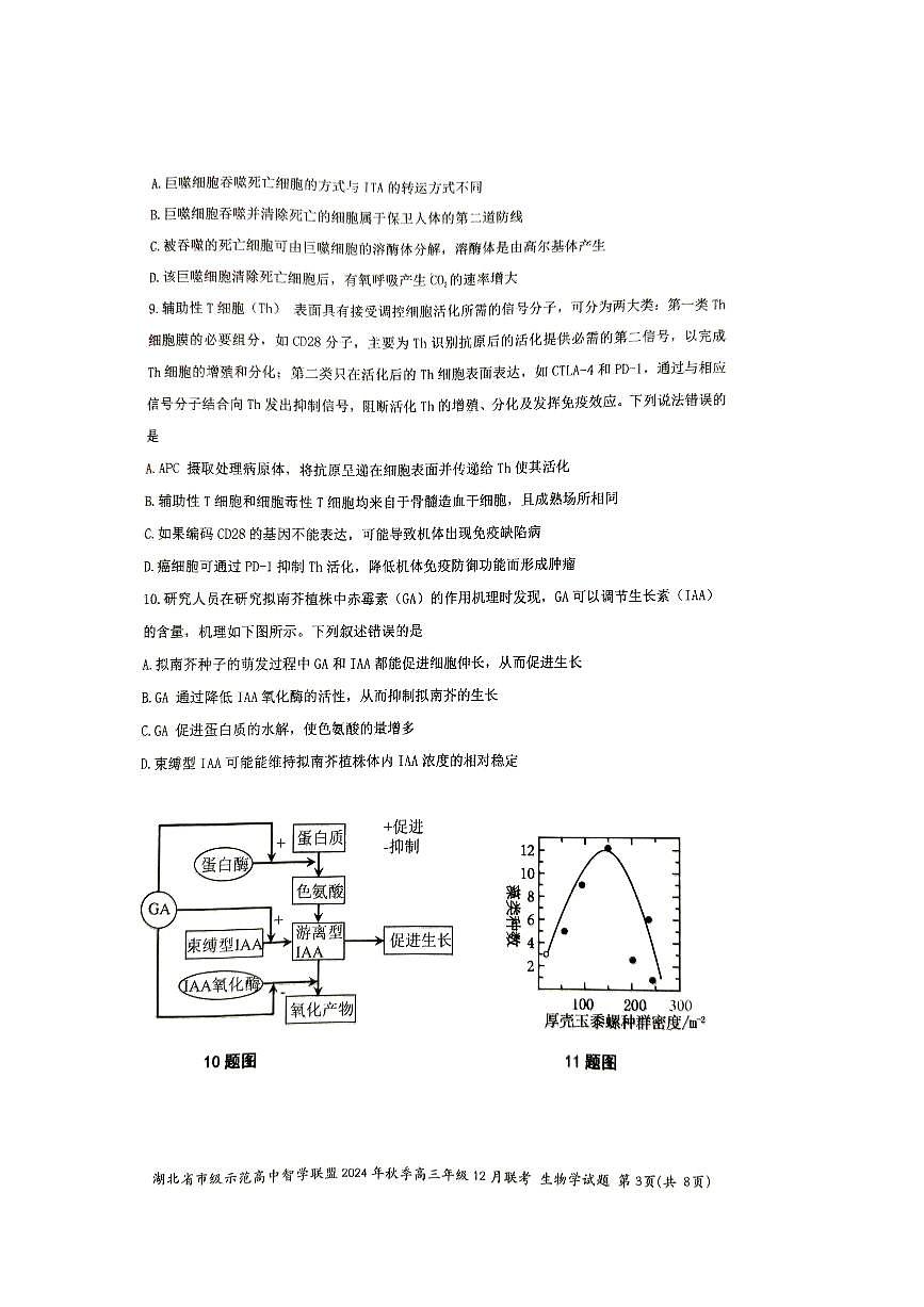 2024年湖北市级示范高中智学联盟高三12月月考 生物试题（含答案）第3页