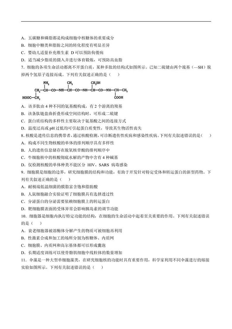 2024～2025学年海南省学校高一(上)阶段教学检测(二)生物试卷(含解析)第2页