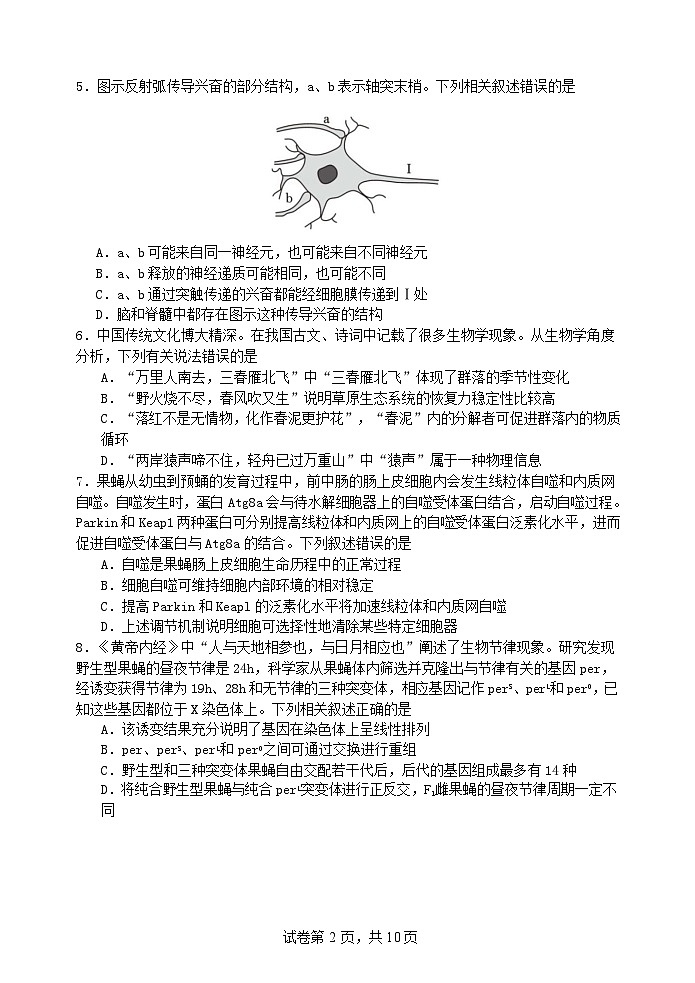 2025厦门一中高三上学期12月月考试题生物含答案第2页