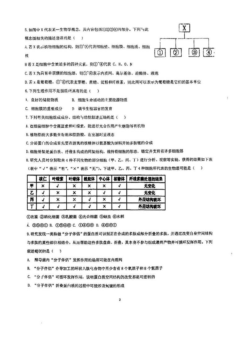 福建泉州市2023_2024学年高一生物上学期期中试题pdf第2页