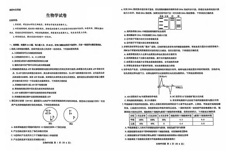 生物丨山西省三重教育2025届高三12月联考生物试卷及答案第1页