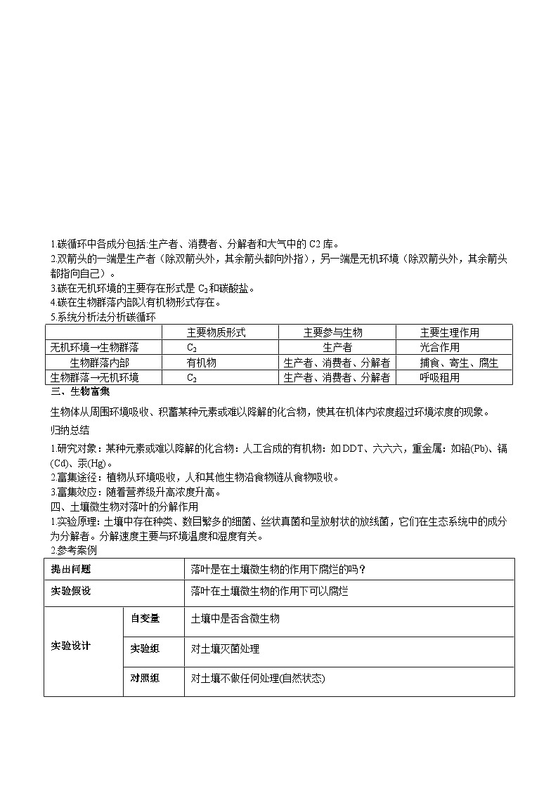 【寒假衔接讲义】人教版（选择性必修2） 高中生物 高二寒假 第05讲 生态系统的物质循环（学生版）第2页