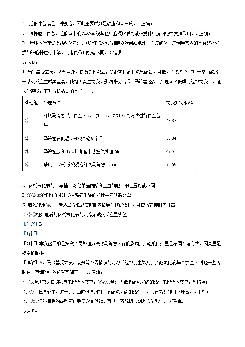 重庆市南开中学2025届高三上学期12月质量检测(四)生物试题 Word版含解析第3页
