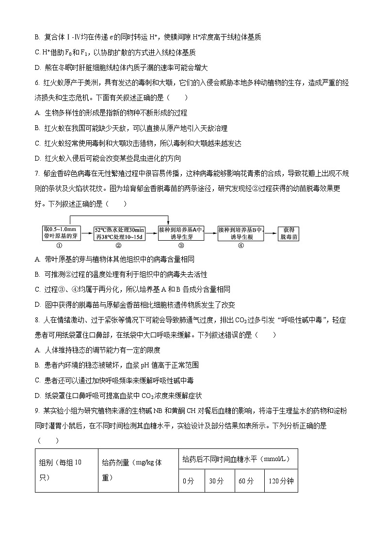 重庆市南开中学2025届高三上学期12月质量检测(四)生物试题 Word版无答案第3页