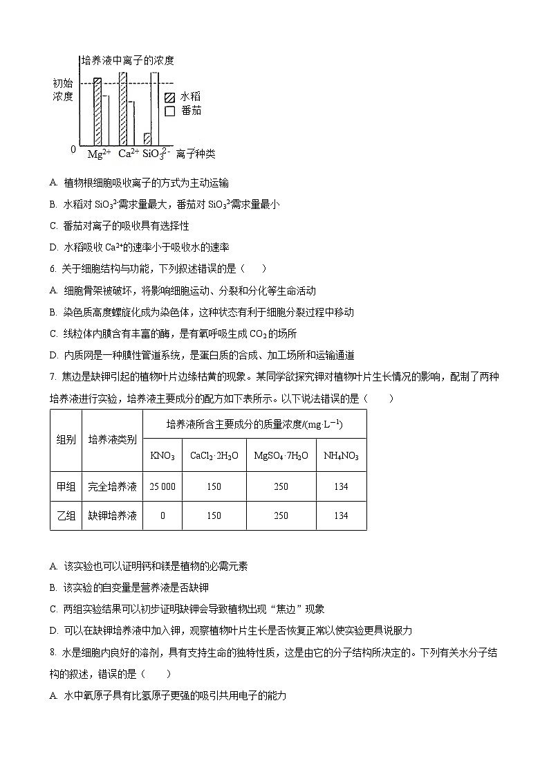 四川省广安中学2023-2024学年高一上学期期末模拟考试生物试题 Word版无答案第2页