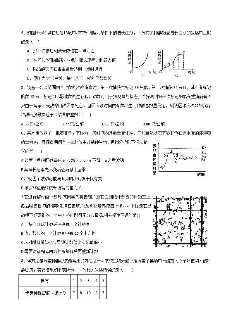 人教版高中生物选择性必修二第1章《种群及其动态》（单元测试）（原卷版）第2页