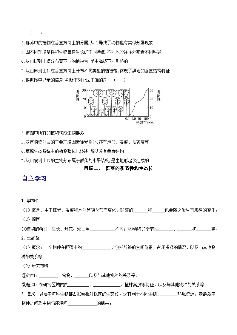 人教版高中生物选择性必修二2.1《群落的结构》（第2课时）分层作业（原卷版）第3页