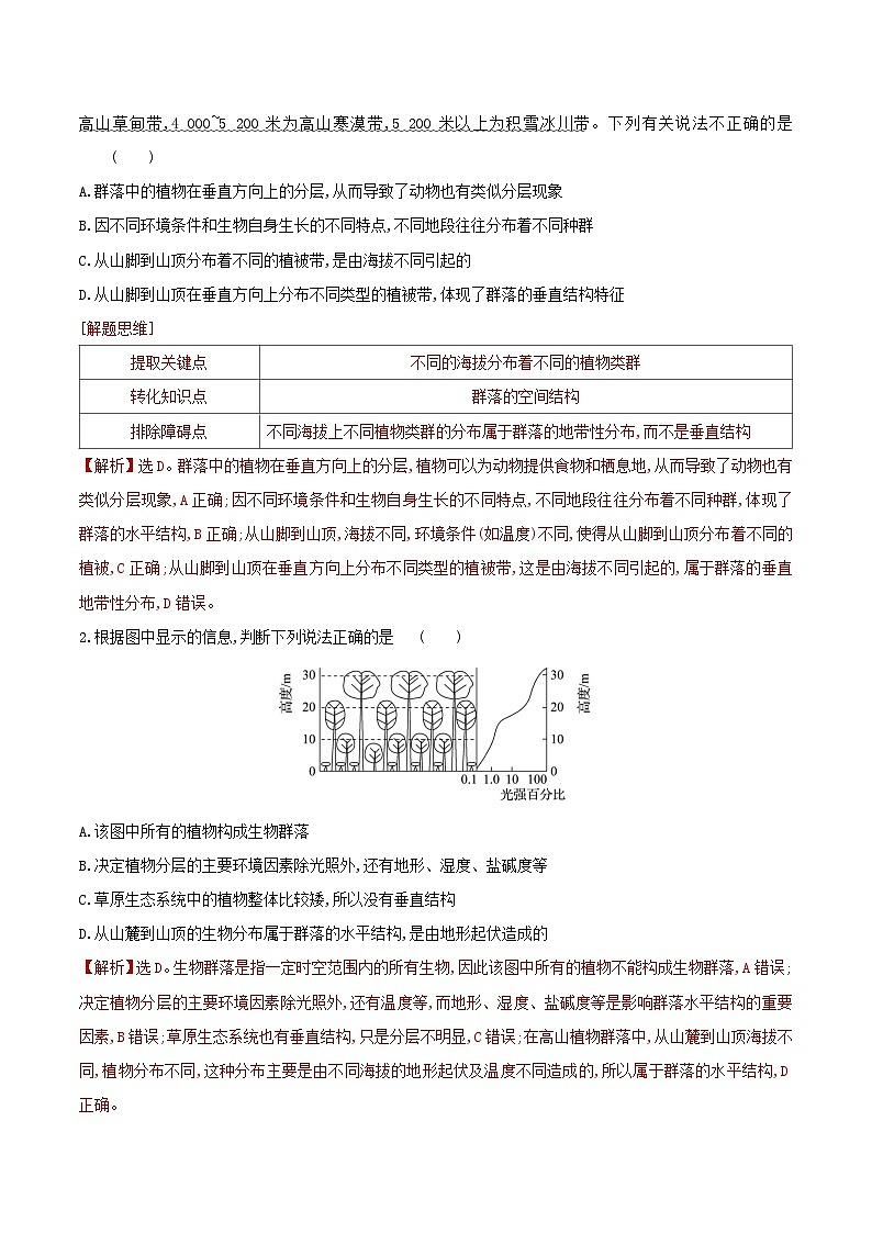 人教版高中生物选择性必修二2.1《群落的结构》（第2课时）分层作业（解析版）第3页