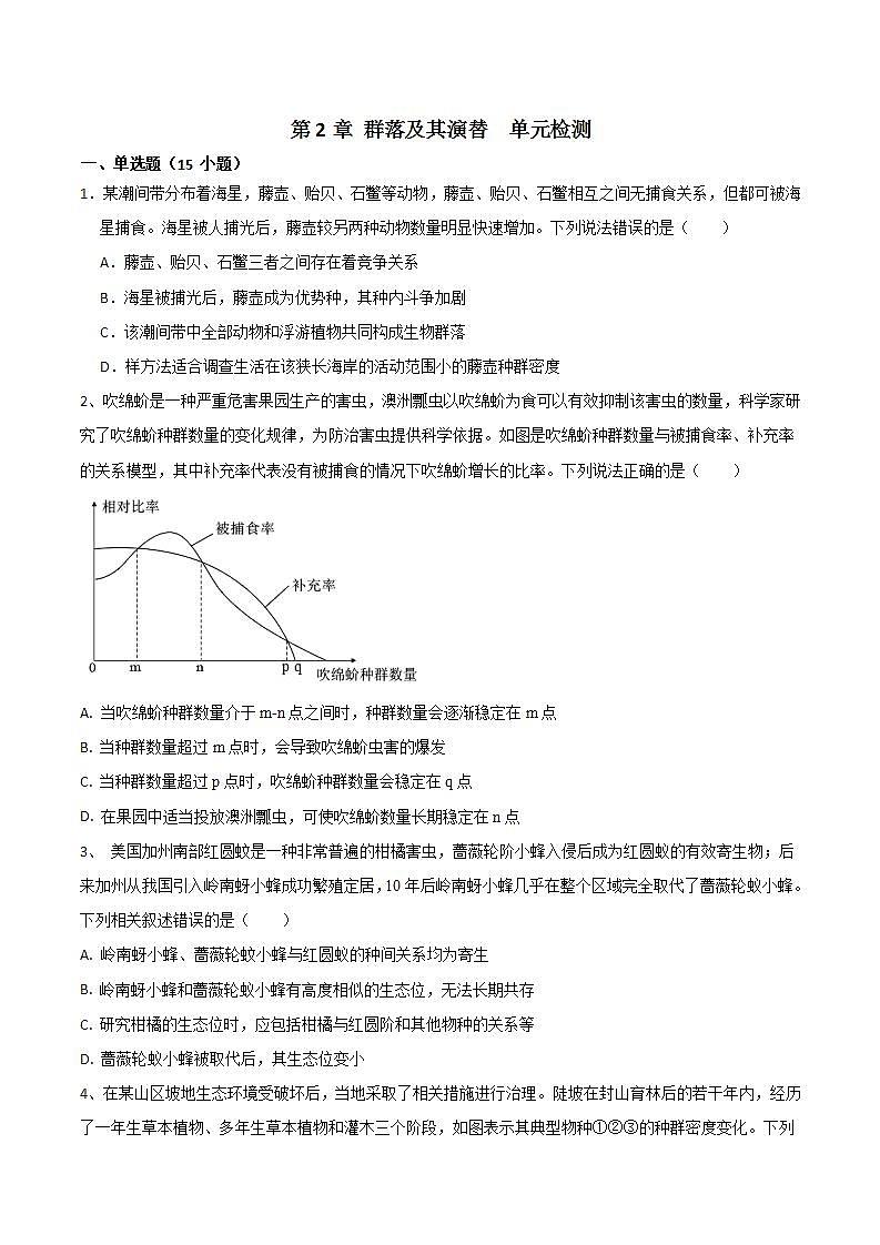 人教版高中生物选择性必修二第2章《群落及其演替》（单元测试）（原卷版）第1页