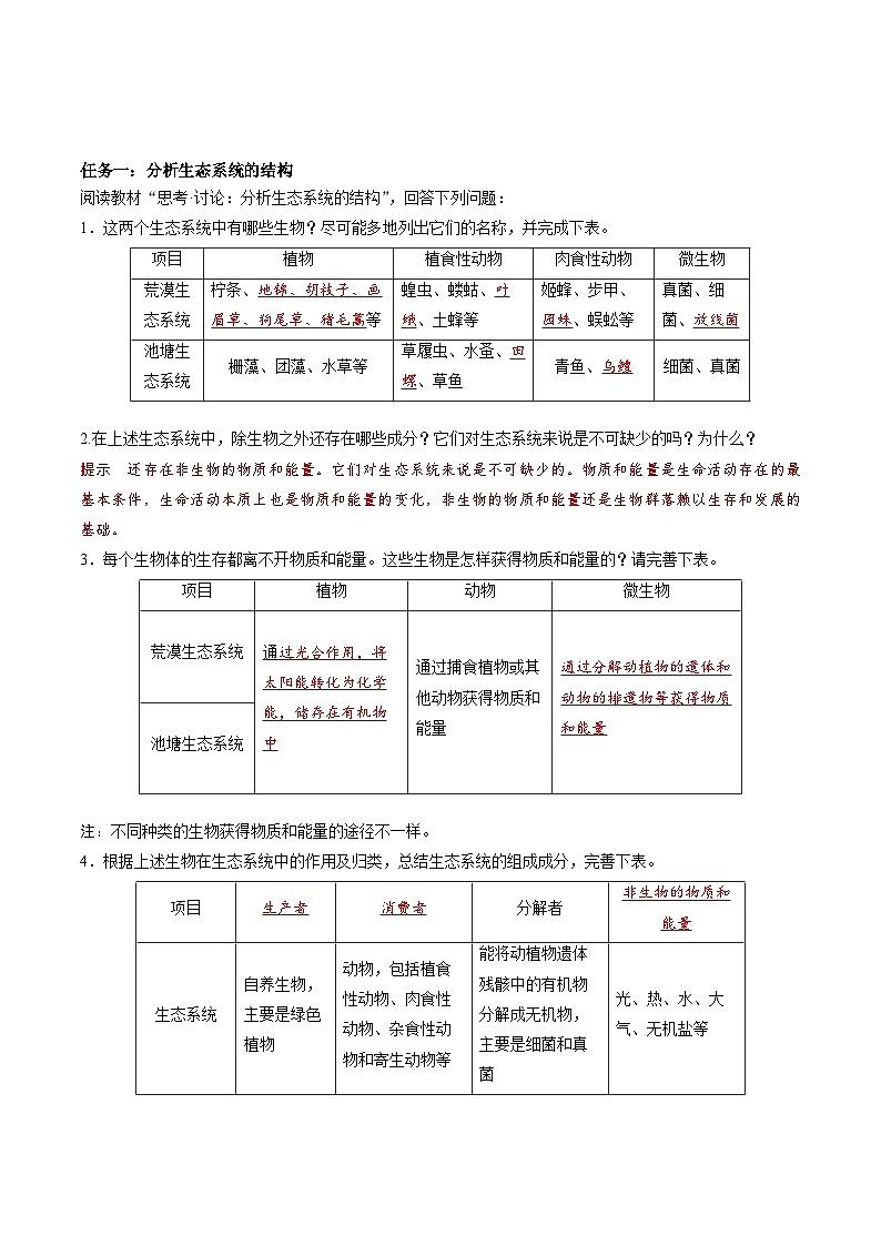 人教版高中生物选择性必修二3.1《生态系统的结构》导学案（解析版）第3页