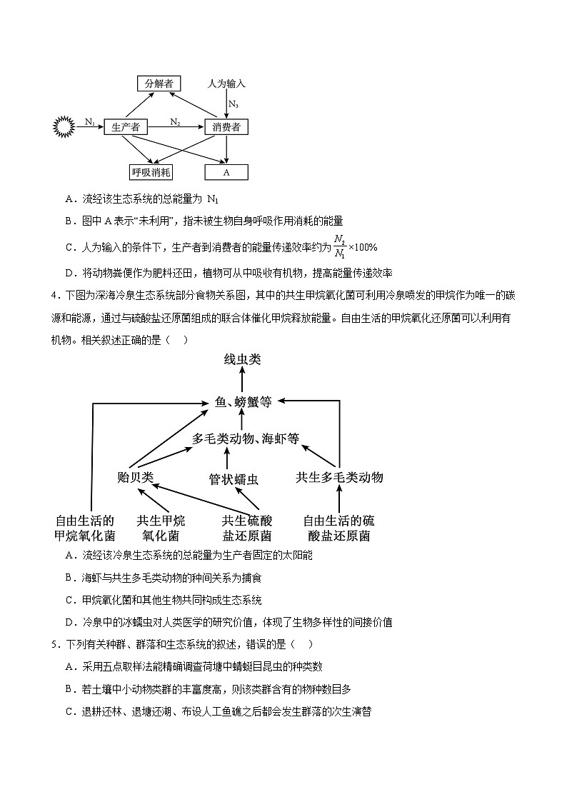 人教版高中生物选择性必修二3.2.1《能量流动的过程及特点》分层练习（原卷版）第2页