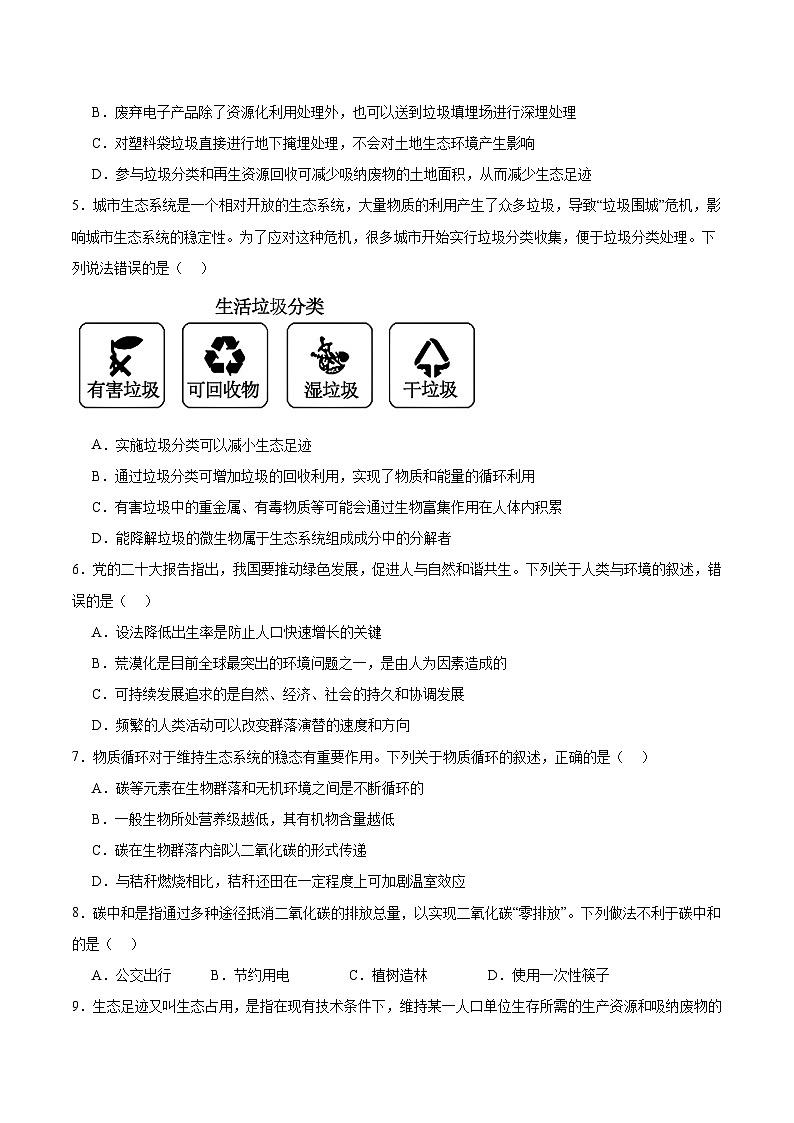 人教版高中生物选择性必修二4.1《人类活动对生态环境的影响》分层练习（原卷版）第2页