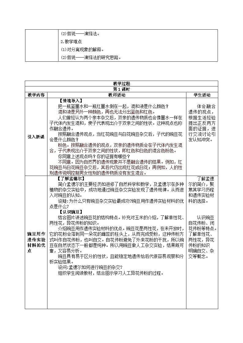 人教版高中生物必修二1.1《孟德尔的豌豆杂交实验(一)》（教学设计）第2页