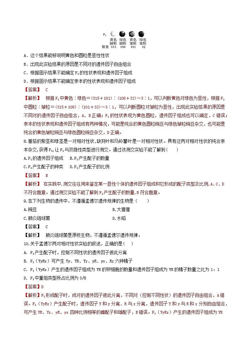 人教版高中生物必修二1.2《孟德尔的豌豆杂交实验(二)》（第1课时）（分层作业）（解析版）第3页