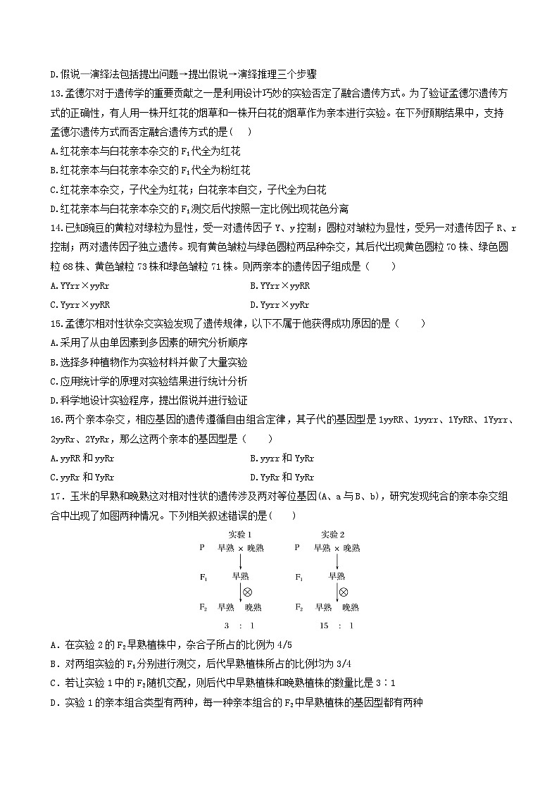 人教版高中生物必修二第1章《遗传因子的发现》（单元测试）（原卷版）第3页