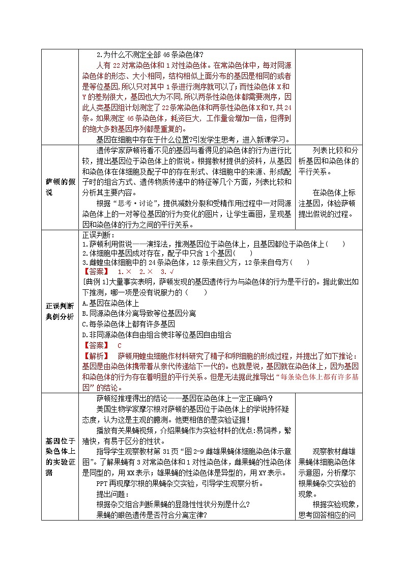 人教版高中生物必修二2.2《基因在染色体上》（教学设计）第2页
