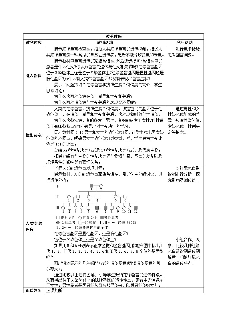 人教版高中生物必修二2.3《伴性遗传》（教学设计）第2页