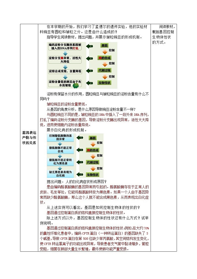 人教版高中生物必修二4.2《基因表达与性状的关系》（教学设计）第2页