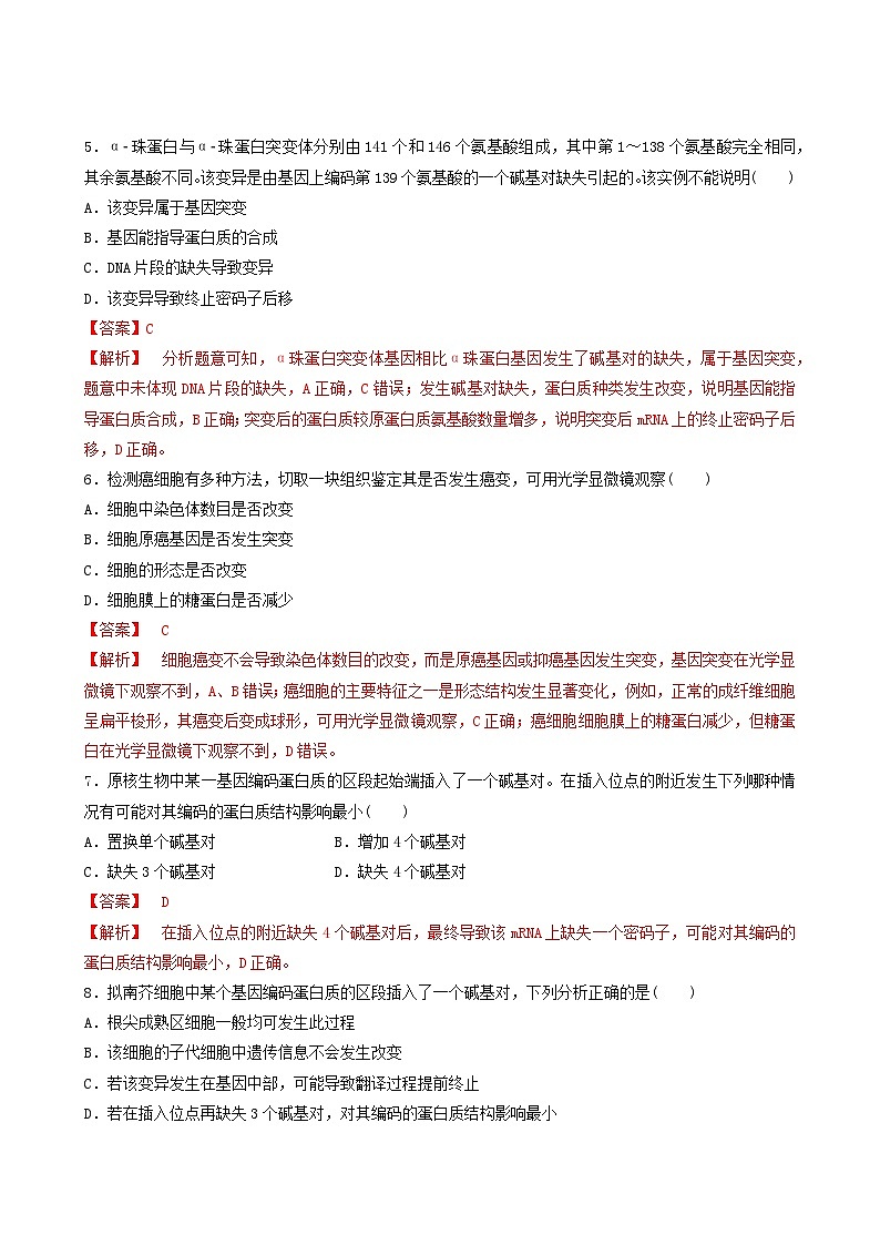 人教版高中生物必修二5.1《基因突变和基因重组》（第1课时）（分层作业）（解析版)第3页