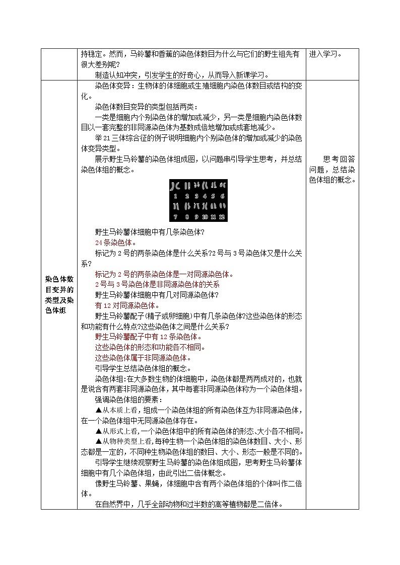 人教版高中生物必修二5.2《染色体变异》（教学设计）第2页