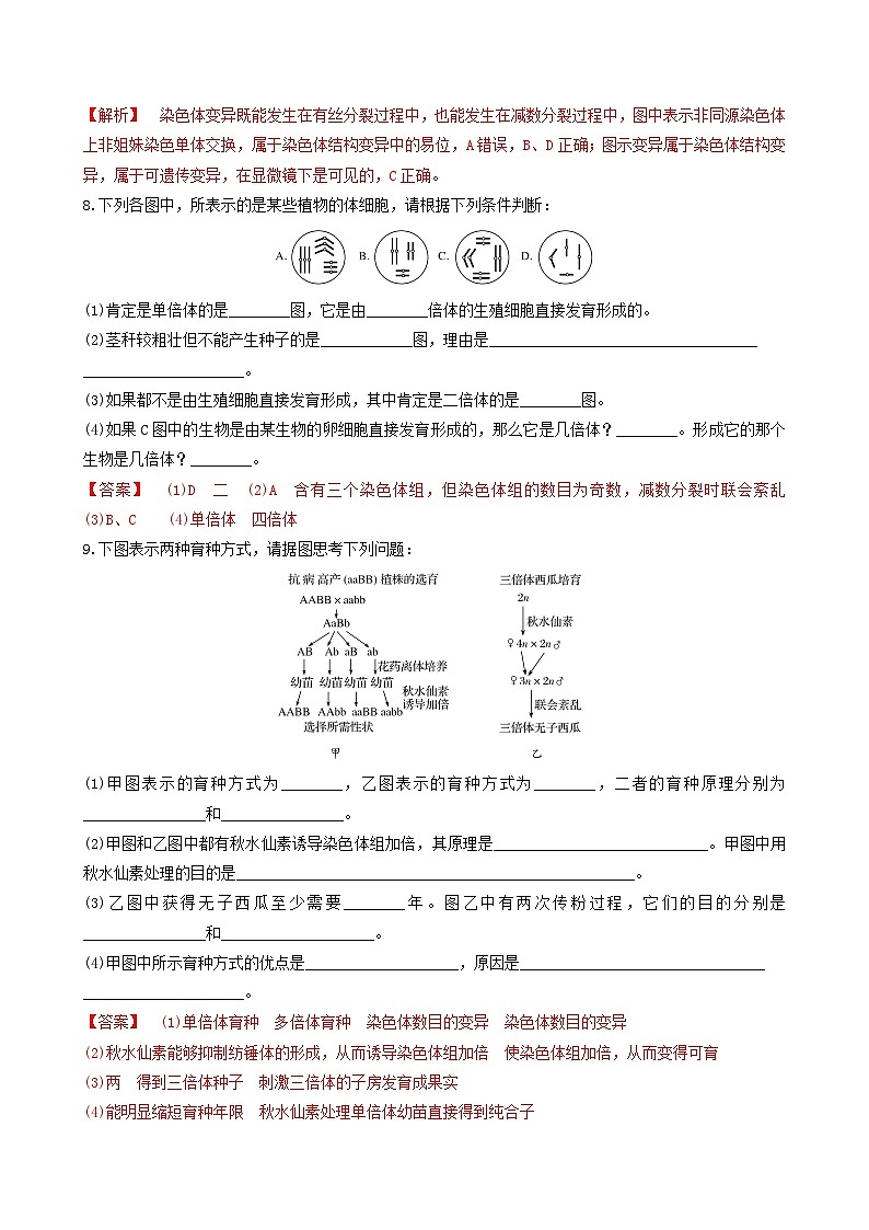 人教版高中生物必修二5.2《染色体变异》（第2课时）（分层作业）（解析版)第3页