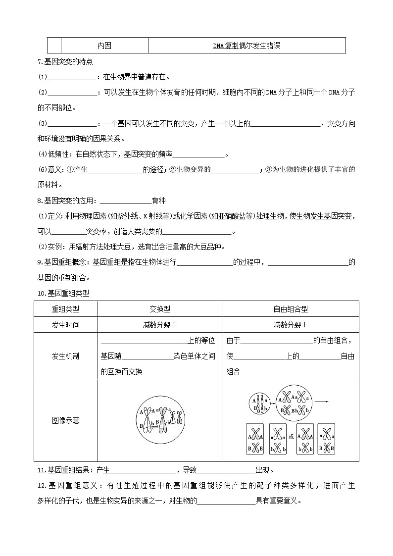人教版高中生物必修二第5章《基因突变及其他变异》（单元知识清单）（默写版）第2页