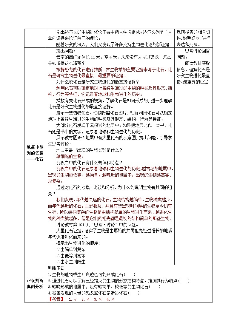 人教版高中生物必修二6.1《生物有共同祖先的证据》（教学设计）第2页