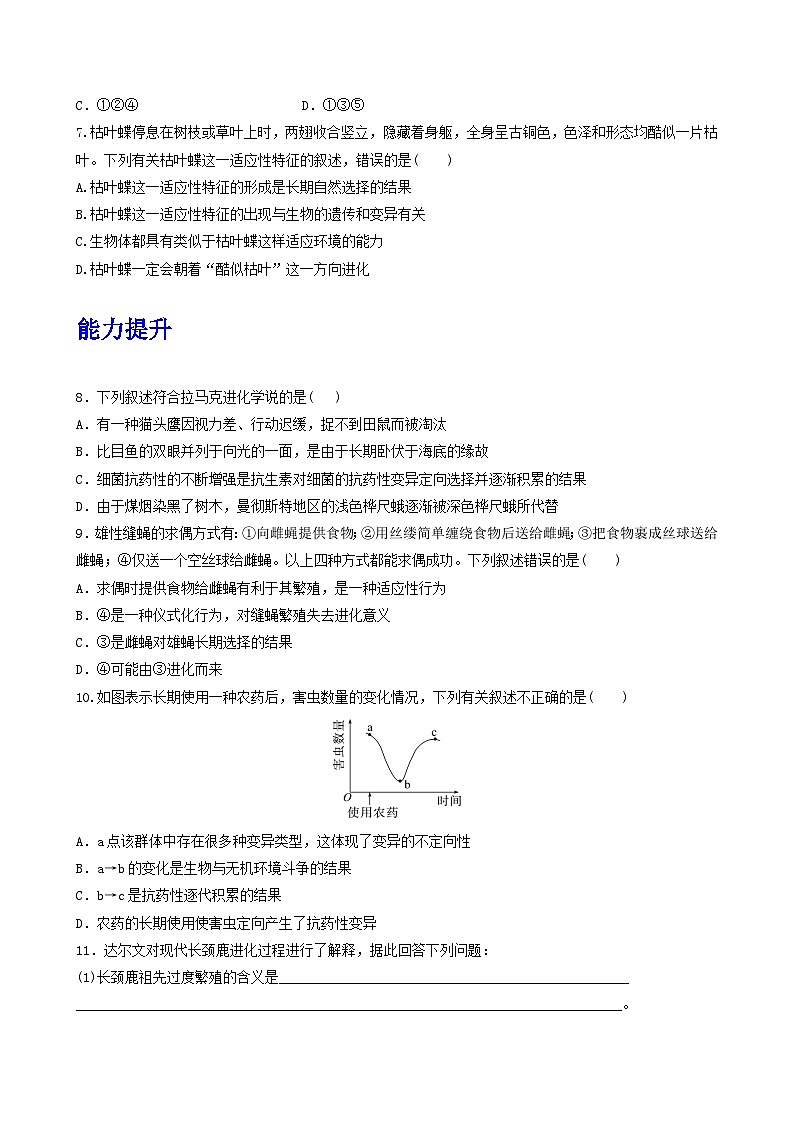 人教版高中生物必修二6.2《自然选择与适应的形成》（分层作业）（原卷版)第2页