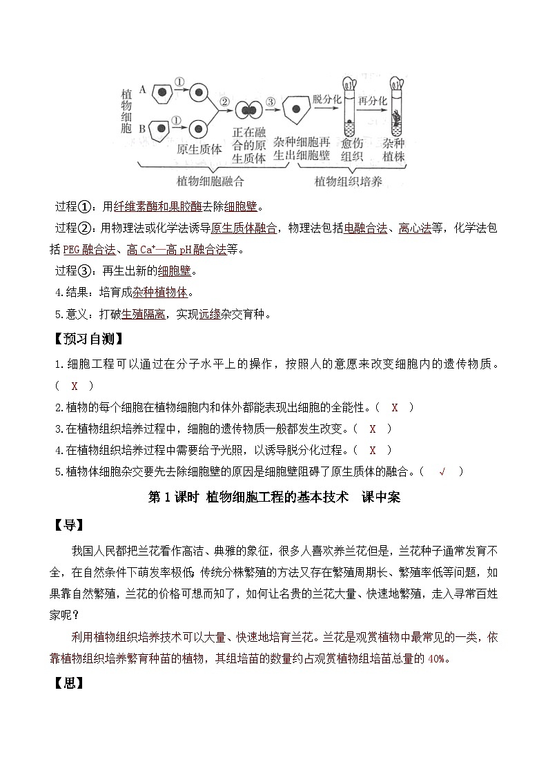 人教版高中生物选择性必修三2.1《植物细胞工程》（第1课时）导学案（解析版）第2页