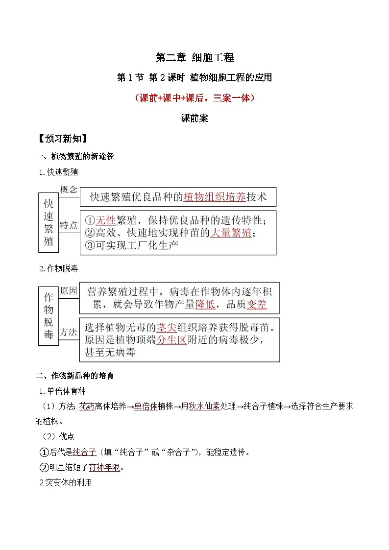 人教版高中生物选择性必修三2.1《植物细胞工程》（第2课时）分层作业（解析版）第1页