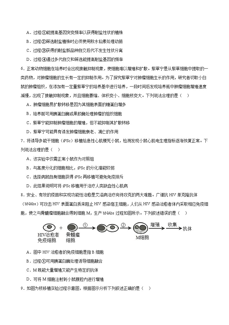 人教版高中生物选择性必修三第2章《细胞工程》（单元测试） （原卷版）第3页