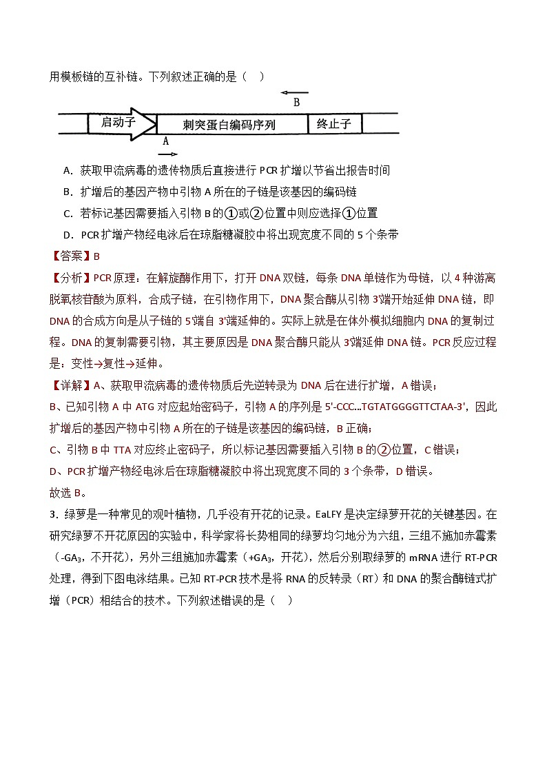 人教版高中生物选择性必修三3.2《基因工程的基本操作程序》（第1课时）（分层作业）（解析版）第2页