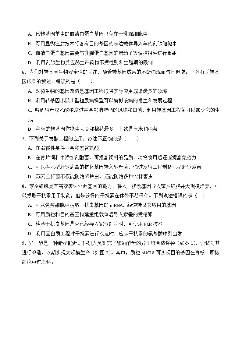 人教版高中生物选择性必修三3.3《基因工程的应用》（分层作业）（原卷版）第2页