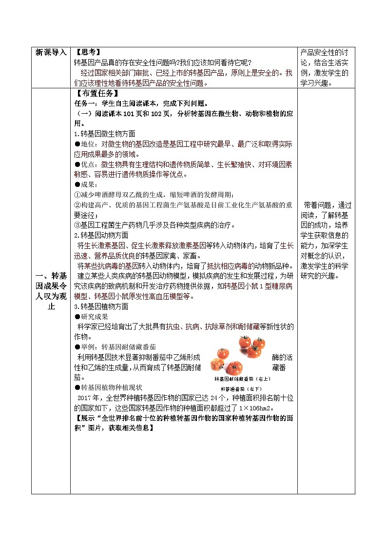 人教版高中生物选择性必修三4.1《转基因产品的安全性》（教学设计）第2页