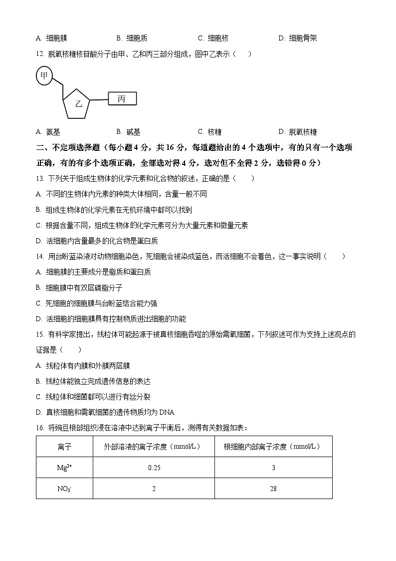 湖南省娄底市涟源市部分学校高一选科考试2024-2025学年高一上学期12月月考生物试题无答案第3页