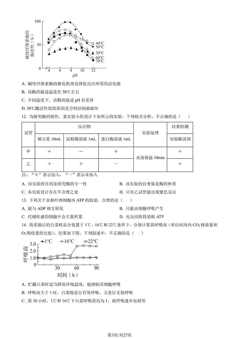 2023北京海淀高一(上)期末生物试卷（有答案）第3页