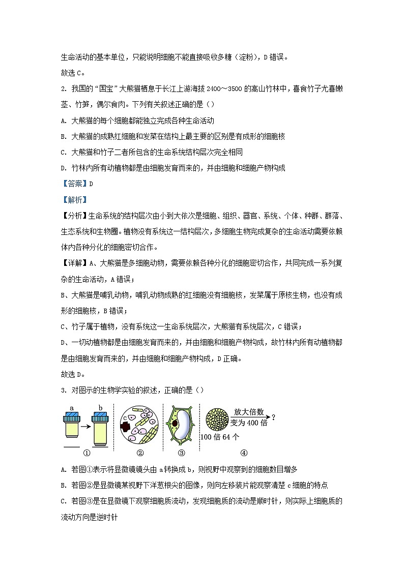 安徽省池州市贵池区2023_2024学年高一生物上学期期中试题含解析第2页