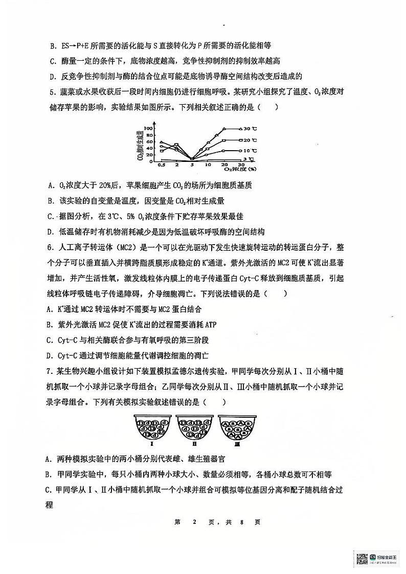 安徽省六安第二中学2024-2025学年高三上学期12月月考生物试卷（PDF版附答案）第2页