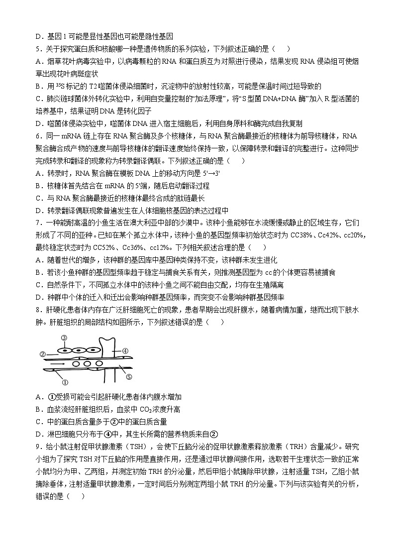 2025长沙一中高三上学期第四次月考试题生物含解析第2页
