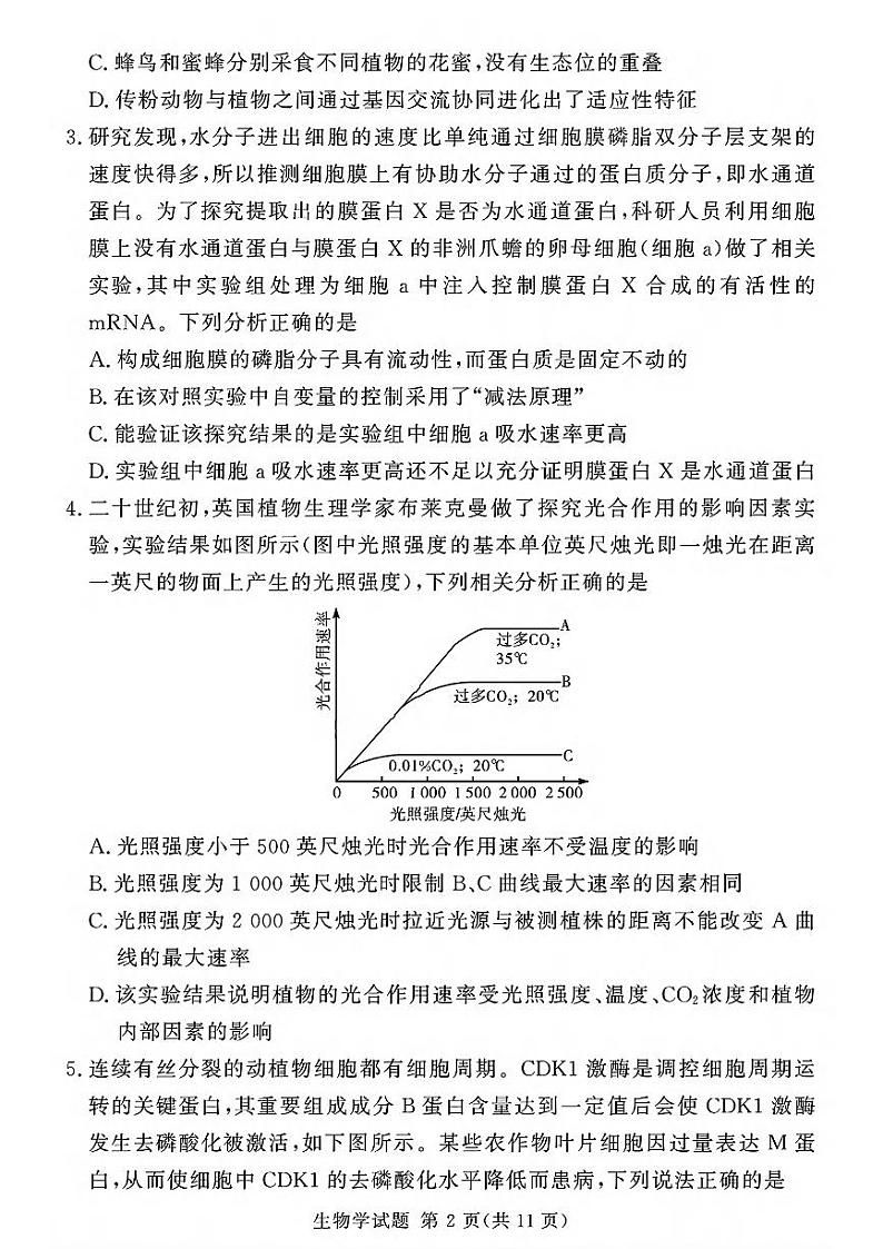 2025湘豫名校联考高三上学期一轮复习质量检测试题生物PDF版含解析第2页