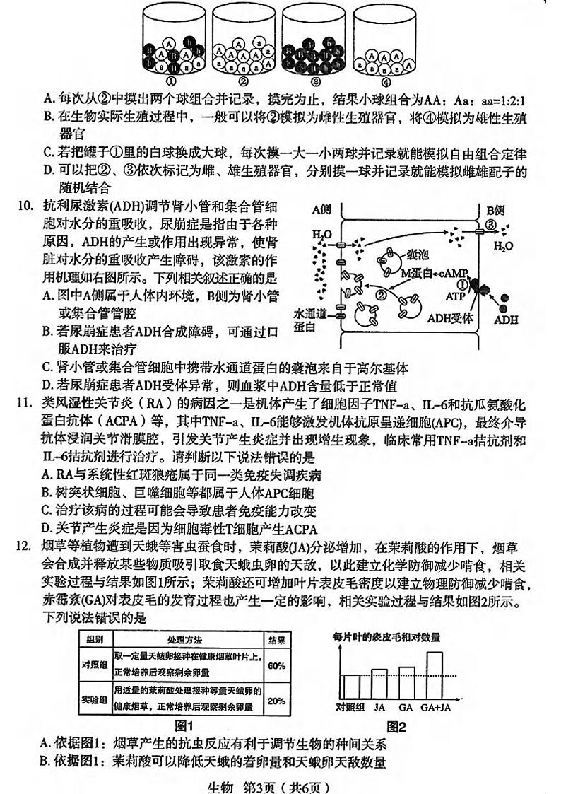 生物丨陕西省宝鸡市2025届高三上学期12月模拟检测（一）生物试卷及答案第3页