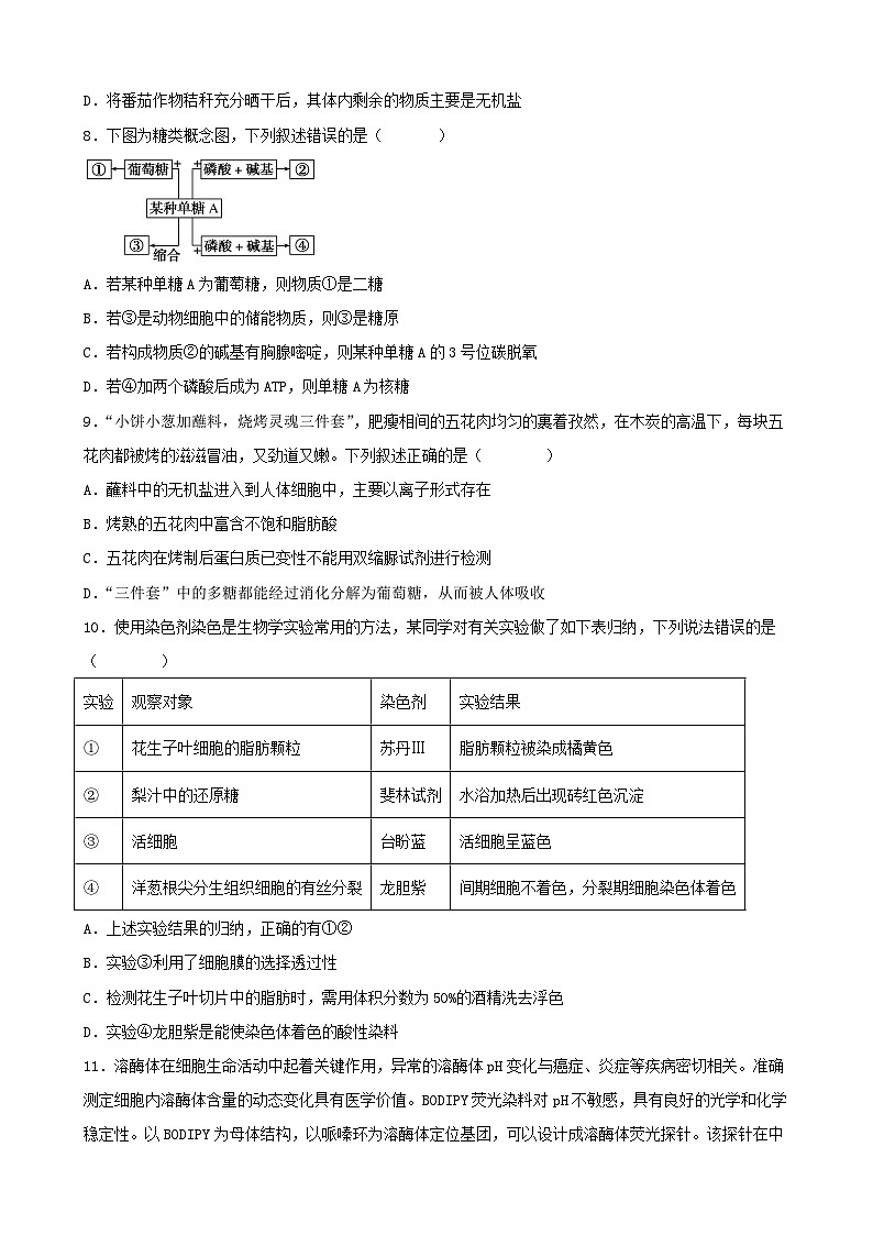 福建省三明市2023_2024学年高一生物上学期期中质量检测试题第3页