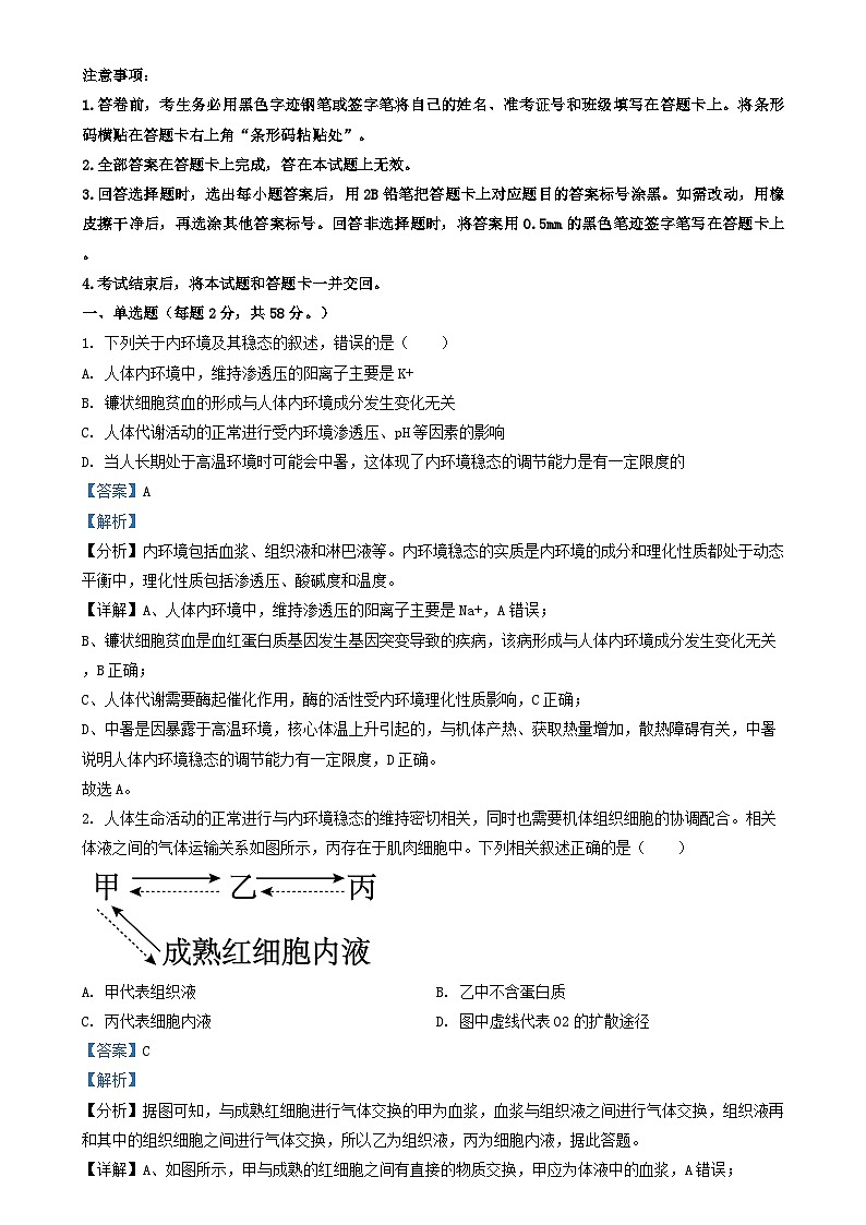 山西省朔州市怀仁市2023_2024学年高二生物上学期11月期中试题含解析第1页