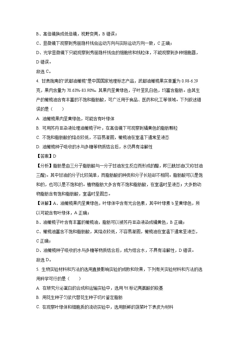 湖北省鄂东南省级示范高中教育教学改革联盟学校2024-2025学年高一（上）11月期中联考生物试卷（解析版）第3页