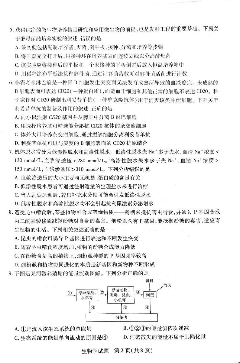 2025郴州高三上学期12月期末考试生物PDF版含解析第2页